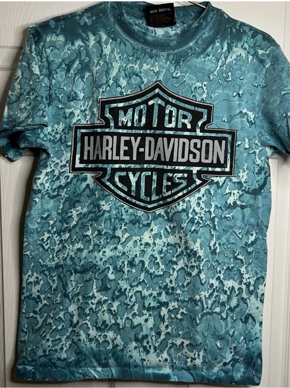 Vintage 90s Harley Davidson Teal Marble Tie Dye Jack’s HD Effingham, IL Size Med